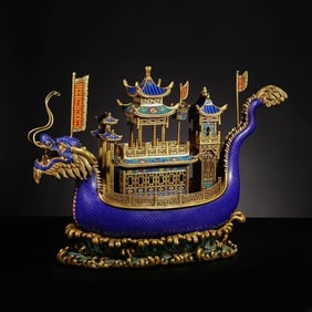 Bronze Cloisonne Carved Flower Pattern Dragon Shape Boat Shape Figure