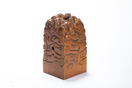 Sandalwood Carved Dragon Pattern Stone Seal