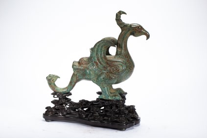 Chinese Bronze Carved Phoenix Shape Figure