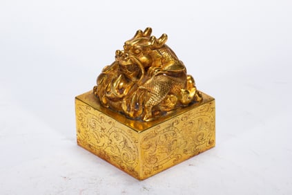 Gilt Bronze Carved Dragon Stone Seal