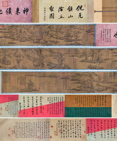 Chinese Landscape Painting, Ink on Silk, Hand Scroll, Ni Zan Mark