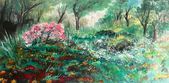 Chinese Midsummer Countryside Painting, Ink and Color on Paper, Mounted, Lin Fengmian Mark