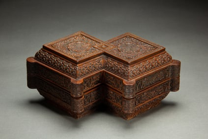 Huanghuali Wood Carved Flower Pattern Lid Box