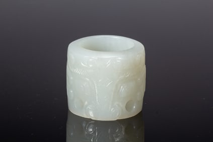 Jade Carved Beast Face Pattern Thumb Ring