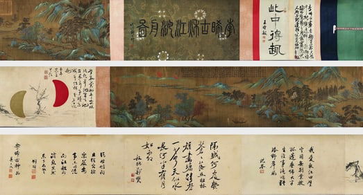 Chinese Landscape Painting, Ink and Color on Silk, Hand Scroll, Li Tang Mark