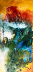Chinese Landscape Painting, Ink and Color on Paper, Mounted, Zhang Daqian Mark