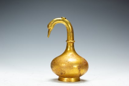 Gilt Bronze Carved Dragon Pattern Goose  Shape Vase