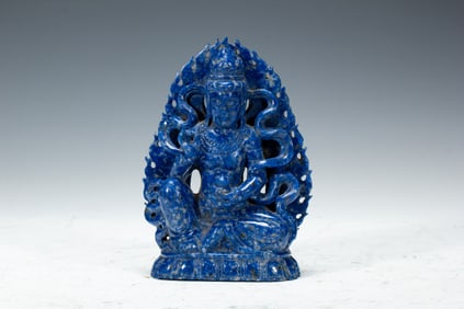 Lapis Carved GuanYin Figure
