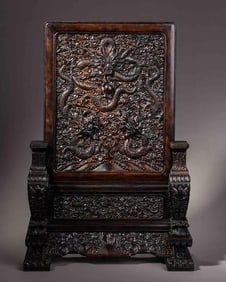 Red Sandalwood Carved Dragon and Cloud Pattern Table Plaque