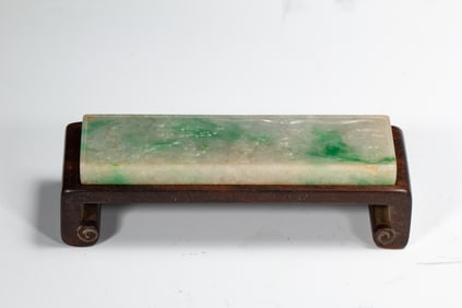 Jadeite Carved Pine Tree and Character Story Pattern Arm Rest