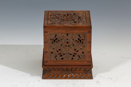 Huanghuali Wood Carved Reishi Mushroom Pattern Lid Box