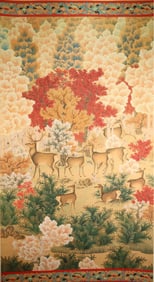 Chinese Drawing Tree and Deer Painting,Lang Shining Mark