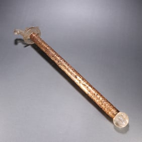 White Crystal Inlaid Gilt Silver Carved  Flower Pattern Crutch