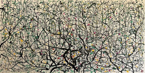 Chinese Landscape Painting, Ink and Color on Paper, Mounted, Wu Guanzhong Mark