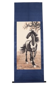Chinese Horse Painting, Ink and Color on Paper, Hanging Scroll, Xu Beihong Mark