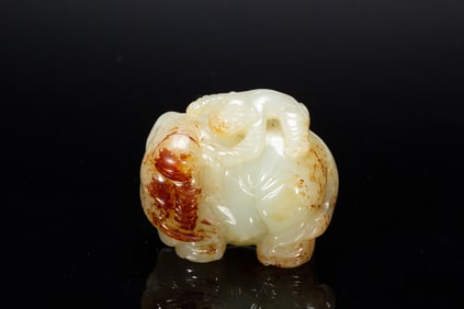 Jade Carved Child and Elephant Shape Ornament