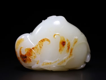 Jade Carved Peach and Bat Shape Ornament