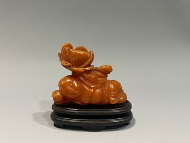 Beeswax Carved Child and Lotus Flower Shape Ornament