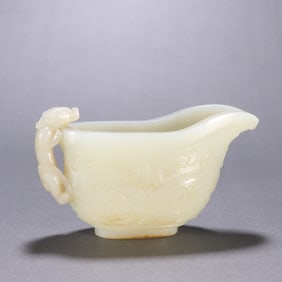 Jade Carved Beast Face Pattern Chi Dragon Ears Cup