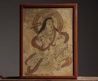 Stone Colour Painted GuanYin Pattern Mural