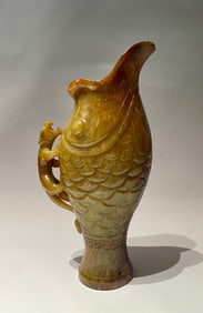 Jade Carved Fish Shape Chi Dragon Ears Cup