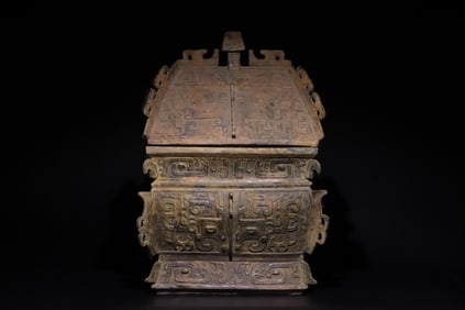 Chinese Bronze Carved Beast Face Pattern Lid Pot