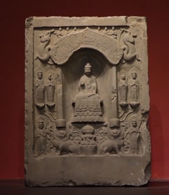 Grey Stone Carved Amitabha Pattern Buddha Niche