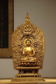 Gilt Bronze Carved Sakyamuni Figure