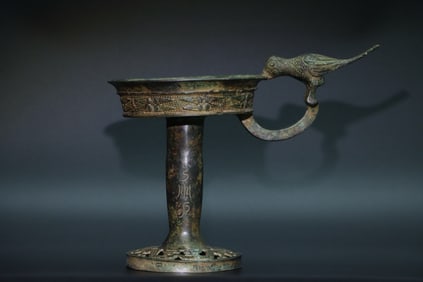 Chinese Bronze Carved Dragon Pattern Bird Ears Palace Lanterns