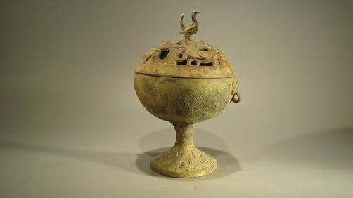 Chinese Bronze Carved Dragon Pattern Bird Shape Lid Pot