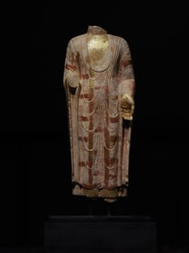 Stone Gold Drawing Carved Buddha Figure