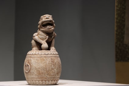Grey Stone Carved Lion Shape Figure