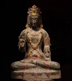 Grey Stone Colour Painted GuanYin Figure