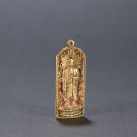 Gilt Bronze Carved Sakyamuni Pattern Pendant