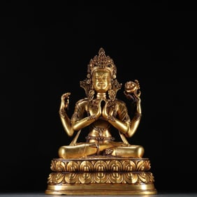 Gilt Bronze Four Armed GuanYin Figure