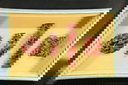 Group of Four Agate Carved Chi Dragon Sword Ornament