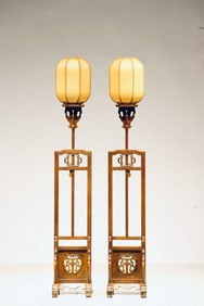 Pair of Huanghuali Wood Carved Dragon Pattern Shelf