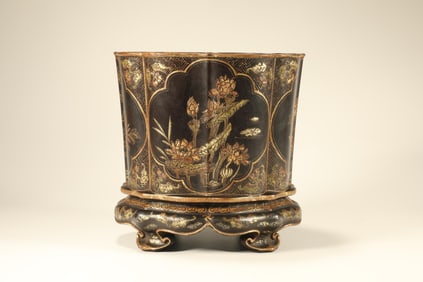 Red Sandalwood Gold Drawing Flower Pattern Brush Pot
