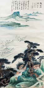 Chinese Figure and Landscape Painting, Ink and Color on Paper, Hanging Scroll, Zhang Daqian Mark