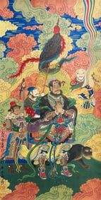 Chinese Armoured Figure Painting, Ink and Color on Silk, Hanging Scroll, Zhang Daqian Mark