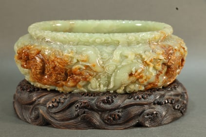 Jade Carved Dragon and Cloud Pattern Washer