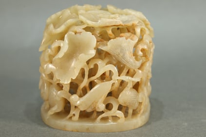 Jade Carved Lotus Flower and Crane Pattern Incense Burner Top