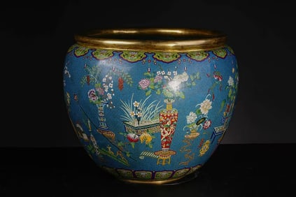 Bronze Cloisonne Carved Flower and Flower Pot Pattern Pot