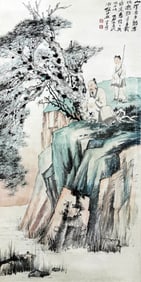 Chinese Scholars Painting, Ink and Color on Paper, Hanging Scroll, Zhang Daqian Mark