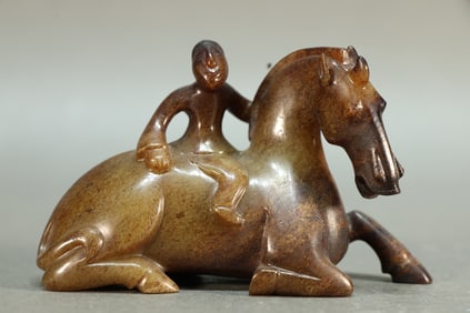 Jade Carved Character and Horse Shape Ornament
