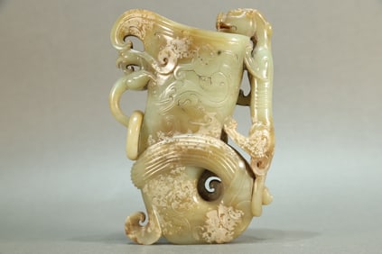 Jade Carved Dragon and Phoenix Pattern Vase