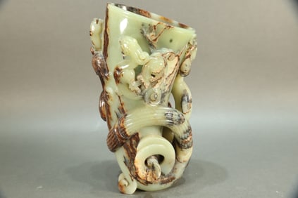 Jade Carved Dragon and Phoenix Pattern Cup