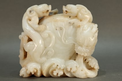 Jade Carved Dragon and Fish Shape Ornament