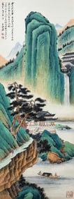 Chinese Figure and Landscape Painting, Ink and Color on Paper, Hanging Scroll, Zhang Daqian Mark