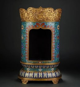 Bronze Cloisonne Carved Flower and Eight Treasure Pattern Buddha Niche